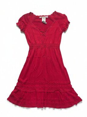 Max Studio Red Knit Ruffle Tiered Babydoll Midi Dress - XS